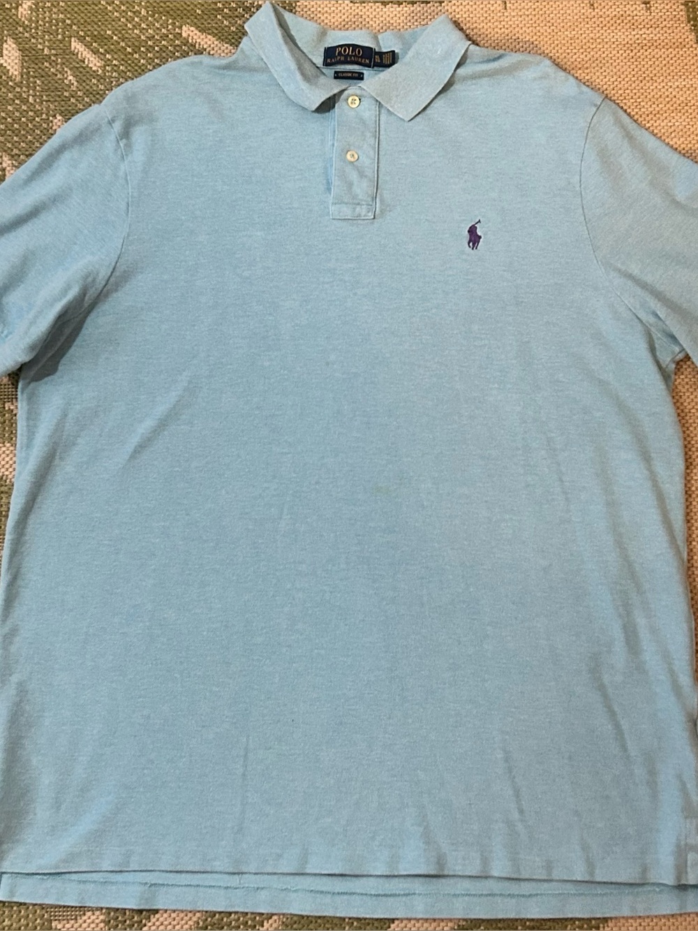 Polo by Ralph Lauren Pale Blue Short Sleeve Polo with Purple Pony Logo XL